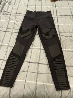 ALO Yoga Moto Black Mesh Detail Leggings